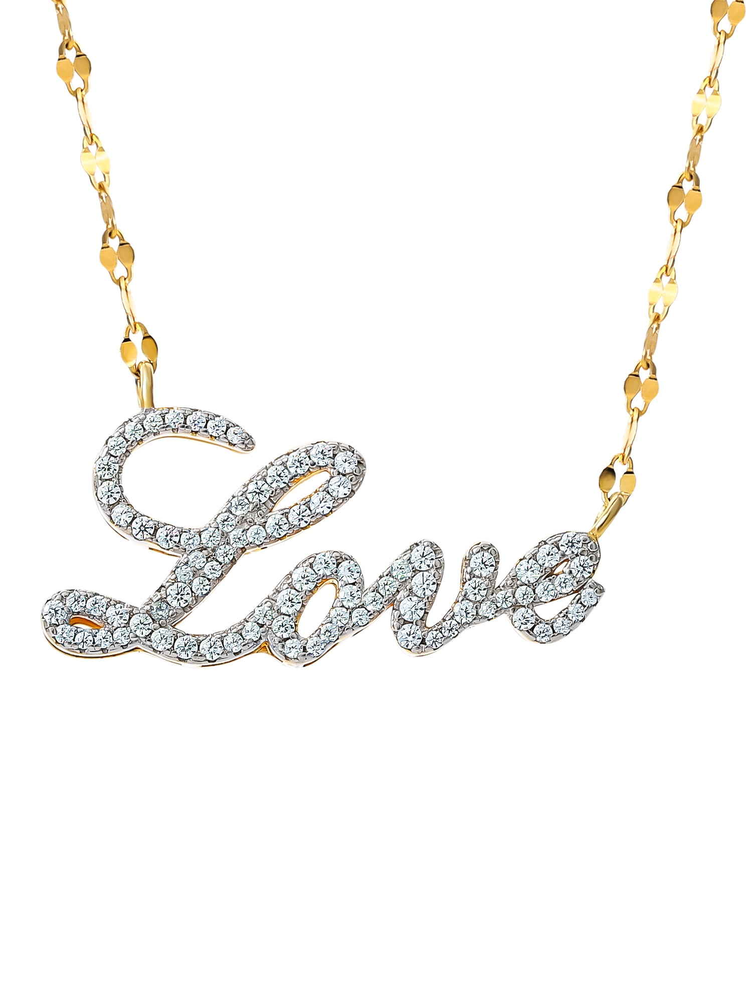 Brilliance Fine Jewelry, Women's Sterling Silver, 14kt Gold Plated Diamond Love Necklace, 18" Chain
