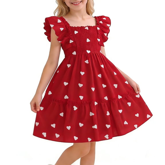 Girls Smocked Dresses Size 8 Cute Ruffle Sleeve Summer Floral Tiered Dress Aline Casual Beach Vacation Outfits Wine, 9 Years