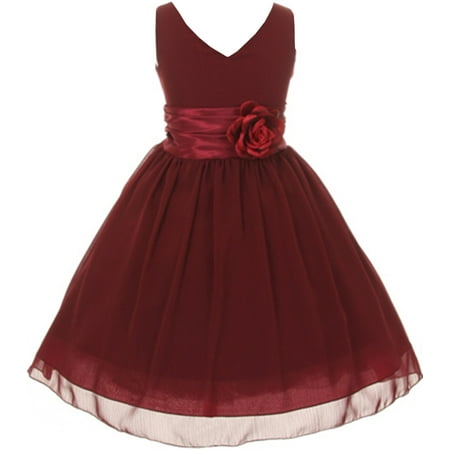 - Little Girls Chiffon V Neck Back to School Party Birthday Flower Girl Dress Burgundy Size 6 (M10B82K)