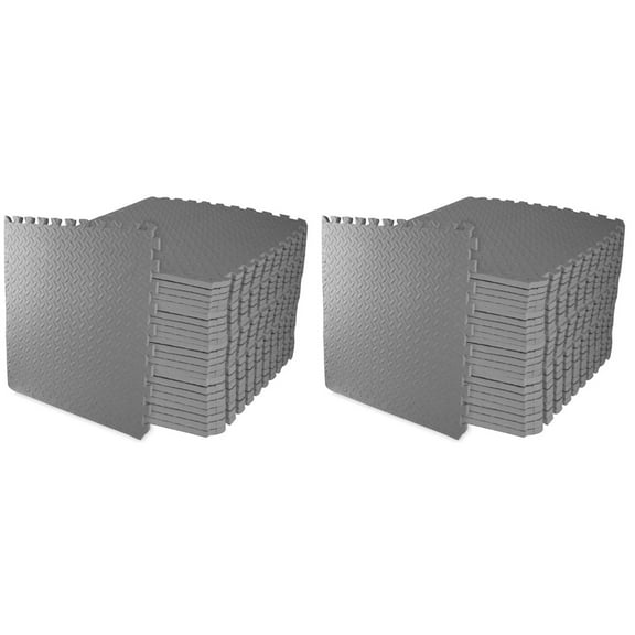 BalanceFrom 2-Pack 24 Ct. 24”x24” Interlocking Foam Puzzle Exercise Mat, 3/4” Thick, Gray