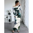 thumbnail image 4 of Women'S Fall Spring Fashion Long Sleeve Floral Print Tight Fitted Party Club Ruched Maxi Dresses Sea Blue XL, 4 of 7