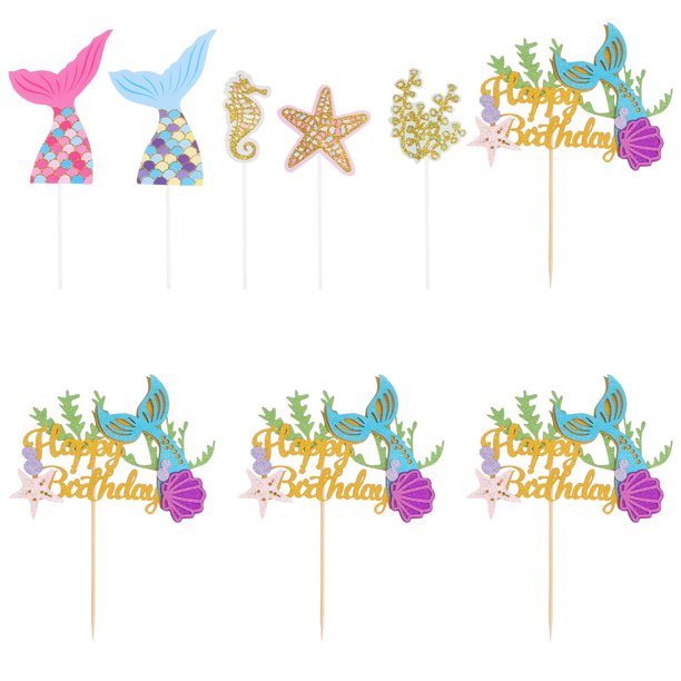 FELTECHELECTR 1 juego de adornos para tartas de fiesta de sirena con temática oceánica.