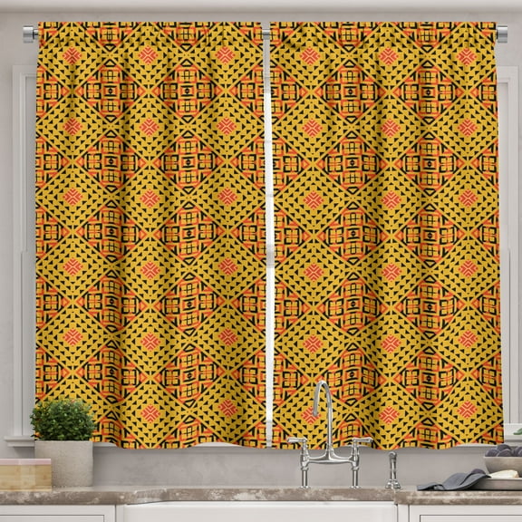Ambesonne Kente Pattern Kitchen Curtains, Warm Tones Tribal, 55"x39", Earth Yellow Vermilion