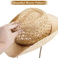 thumbnail image 7 of BadPiggies Straw Cowboy Hat for Men Women Cowgirl Woven Sun Hat Wide Brim Beach Summer Cap Adjustable (Beige), 7 of 7