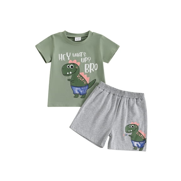 Toddler Baby Kids Boy Shorts Clothes Set 6 12 18 24 Months 2T 3T 4T Dinosaur Letter Print Short Sleeve T-Shirt Elastic Waist Summer Outfits Sets