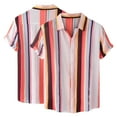 thumbnail image 3 of IYTR Mens Beach Shirts Short Sleeve T Shirts Comfy Button Down Turndown Collar Casual Stripe Color Matching Summer Fashion Tropical Hawaiian Vacation Shirts Red L, 3 of 7