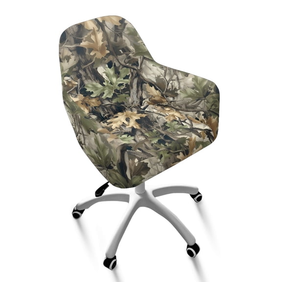 Whosucclay Forest Camo Hunting Print Stretch Curved Back Dining Chair Covers, Swivel Armchair Protector, Vanity Office Desk Chairs Cover, Leisure Arm Chair Sliopcover with Arms for Dining Room