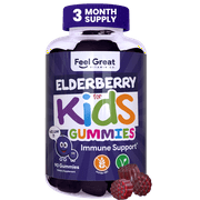 Elderberry Gummies for Kids (90 Days) with Sambucus Elderberry with Vitamin C and Zinc for Immune Support - Made in the USA