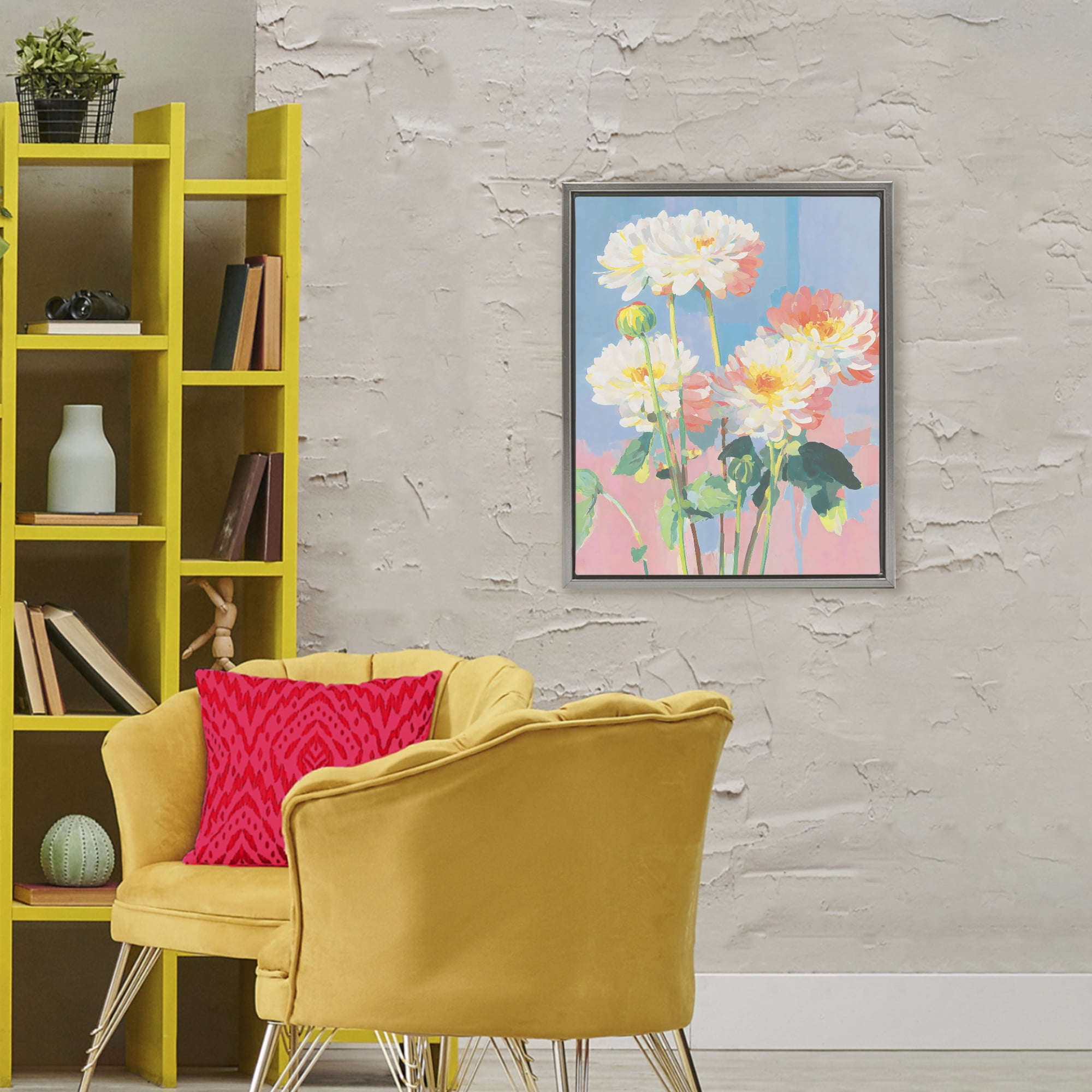 Stupell Industries Colorful Chrysanthemum Impressions Gray Framed Floater Canvas Wall Art, design by Sisi and Seb