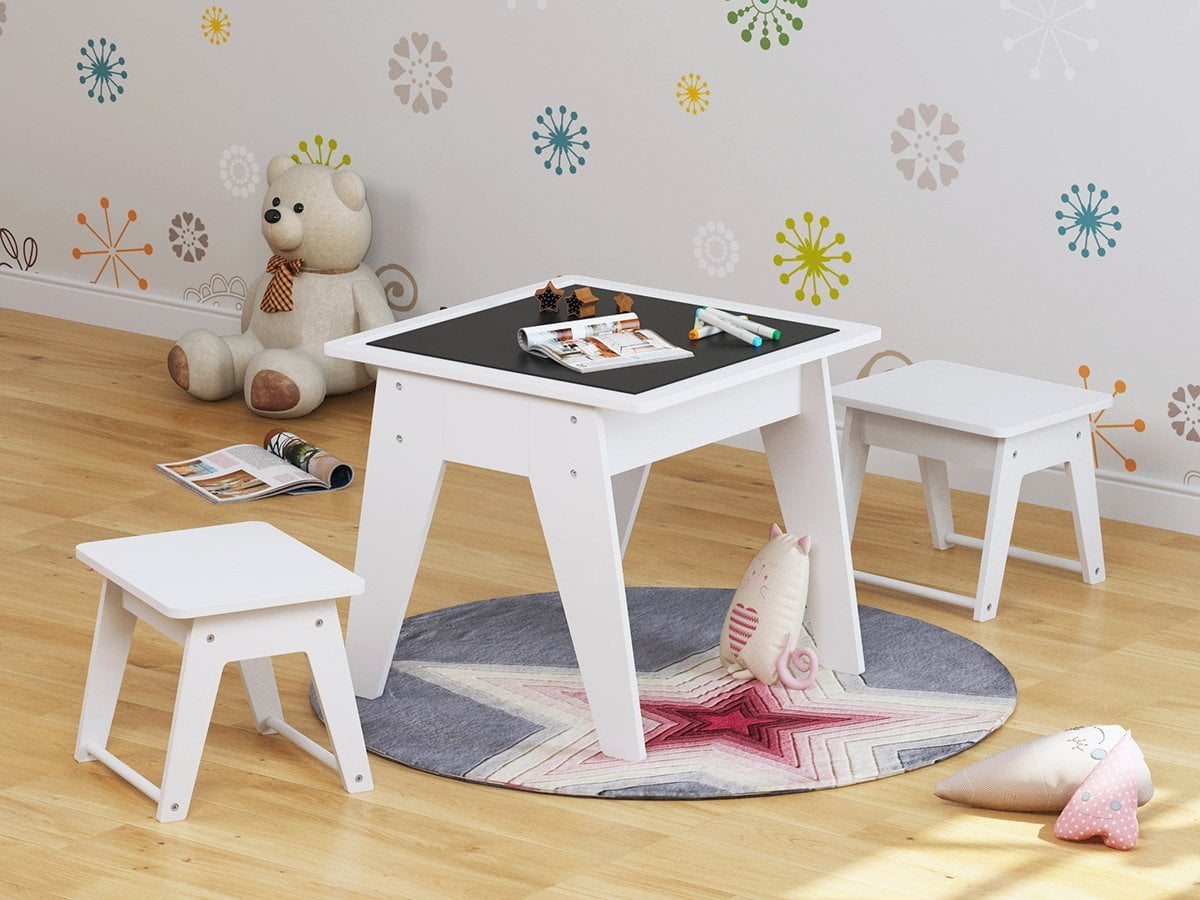 UTEX Kids Chalkboard 3-Piece Activity Table and Chair Set, White