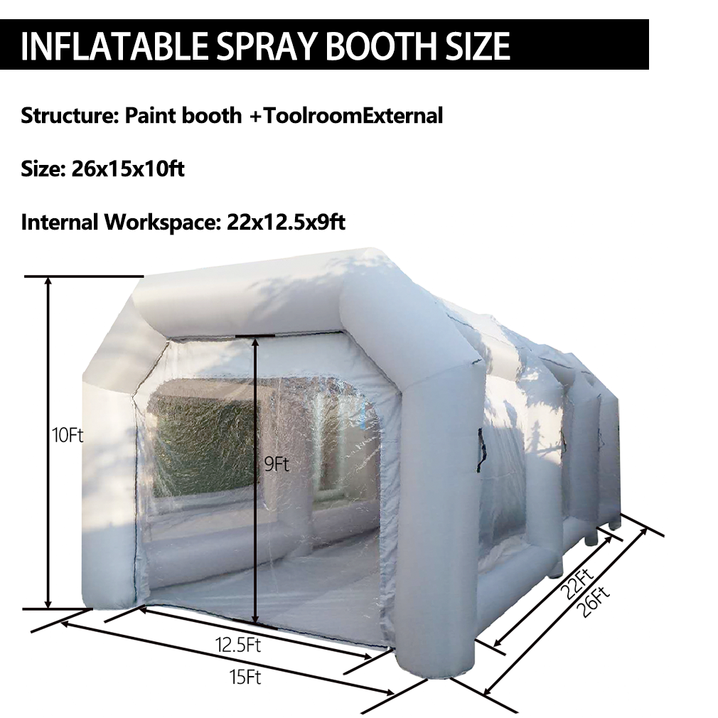 WGIA Portable Inflatable Paint Booth 26x15x10FT with 2 Blowers Inflatable Spray Booth with Air Filter System