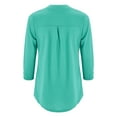 thumbnail image 4 of Green Women'S Plus Size Tops, Long Sleeve Womens Shirts Plus Size, Womens Tops Plus, Women's Spring Autumn Winter Three Quarter Sleeve Solid Color V Neck Buckle Pleated Casual Pullover T Shirt Top, 4 of 9
