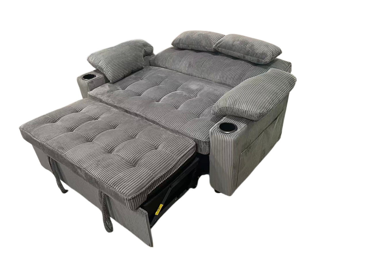 58" Sleeper Sofa Bed, Full Size Pull Out Couch, Convertible Loveseat Sofa with 5-Level Adjustable Backrest, USB Charging Ports, Cup Holders & Foldable Side Table, for Living Room, Apartment & Office