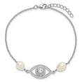 thumbnail image 4 of Sterling Silver Rhodium-plated 6-8mm Teardrop White Freshwater Cultured Pearl and CZ Evil Eye 7 inch with 1 inch Extender Bracelet, 4 of 5