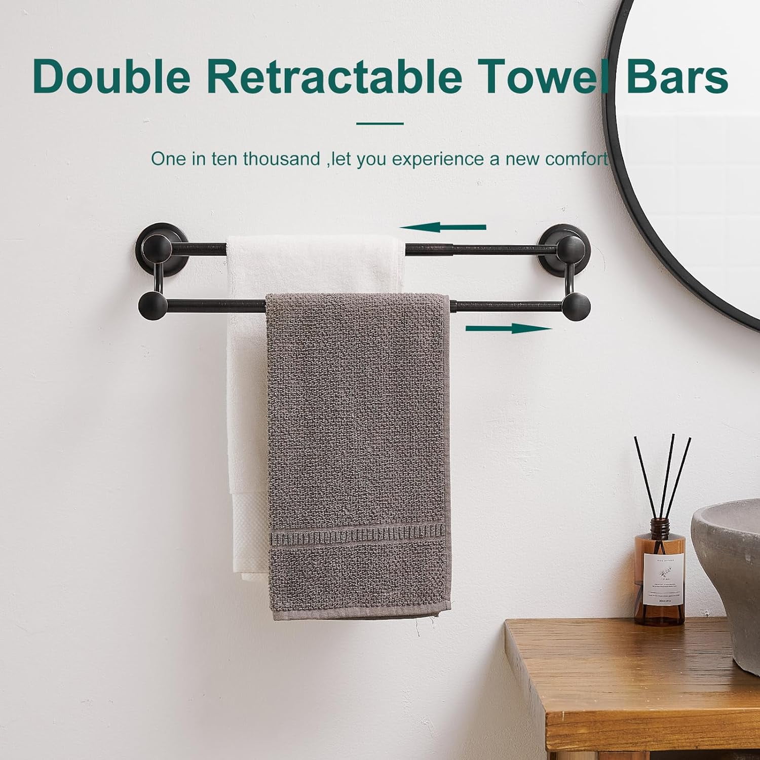 Adjustable Retractable 15-27 Inches Stainless Steel Bathroom Towel Bar, Bathroom Accessories Bath Hotel Double Towel Bar Rod Hanger Wall Mounted Towel Holder Towel Rack, Oil Rubbed Bronze