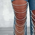 thumbnail image 3 of LYMAYTER Womens Ripped Jeans High Waisted Rhinestones Chain Party Straight Trousers S-XL, 3 of 7