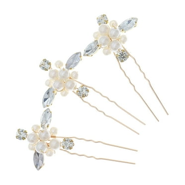 Hair Barrettes Pin 3 Pcs Hairfork Women's Rhinestone Flower Clip Pearl Accessories Copper Wire Bridesmaid