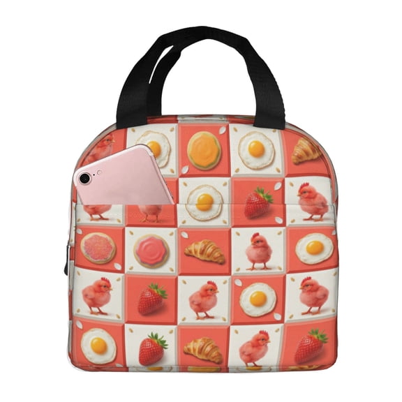 Chick Lunch Bag Cute Animal Print Insulated Lunch Box For Women Men Reusable Cooler Tote Front Pocket Handheld Meal Prep Bag For Work Office Daily