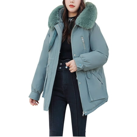 

Women s Elegant Warm Puffer Jacket Long Sleeve Casual Winter Coat Fleeced Faux Fur Zip up Hoodies Parka Trench