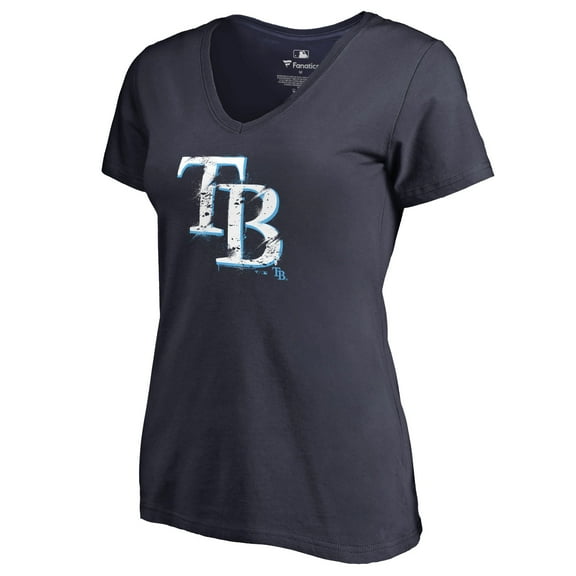 Women's Navy Tampa Bay Rays Splatter Logo V-Neck T-Shirt