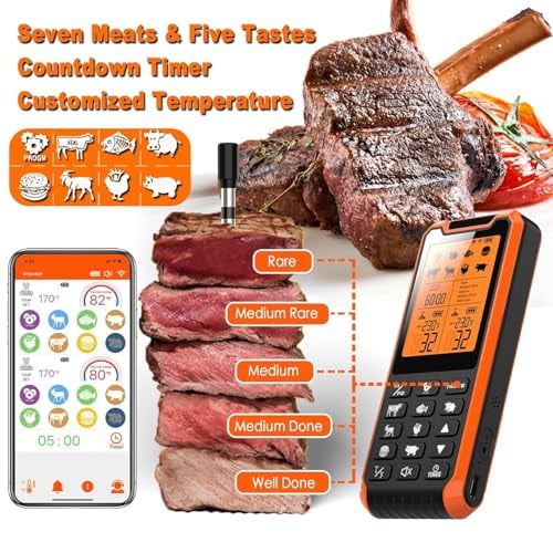 Smart Bluetooth Meat Thermometer - Long Range Wireless Food Thermometer, Digital Meat Thermometer with Dual Probes for BBQ Grill, Oven, Smoker, Air Fryer$$Home Decor, Kitchen, & Other