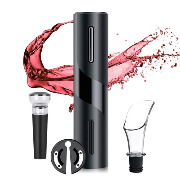 Syenll Electric Wine Opener, Rechargeable Wine Bottle Opener with Foil Cutter, Reusable Vacuum Stoppers for Home Party Wedding, Black