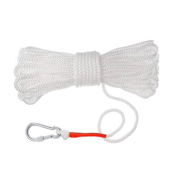 Braided Line 49ft Life Buoy Rope with Spring Hook for Buoy, Hollow Life Rope Single Hook Climbing Rope