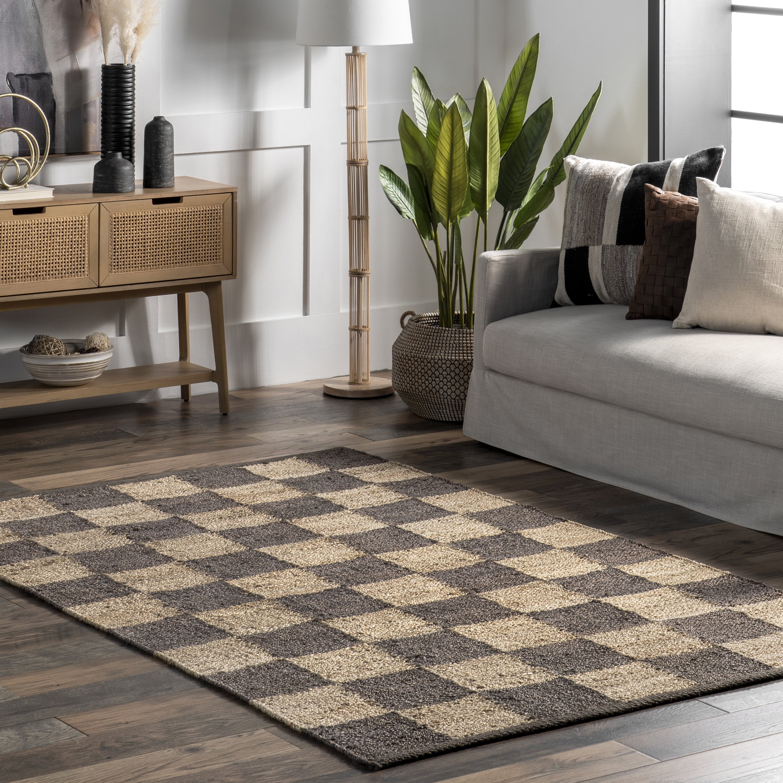 nuLOOM Christana Traditional Checkered Jute Area Rug, 8' x 10', Dark