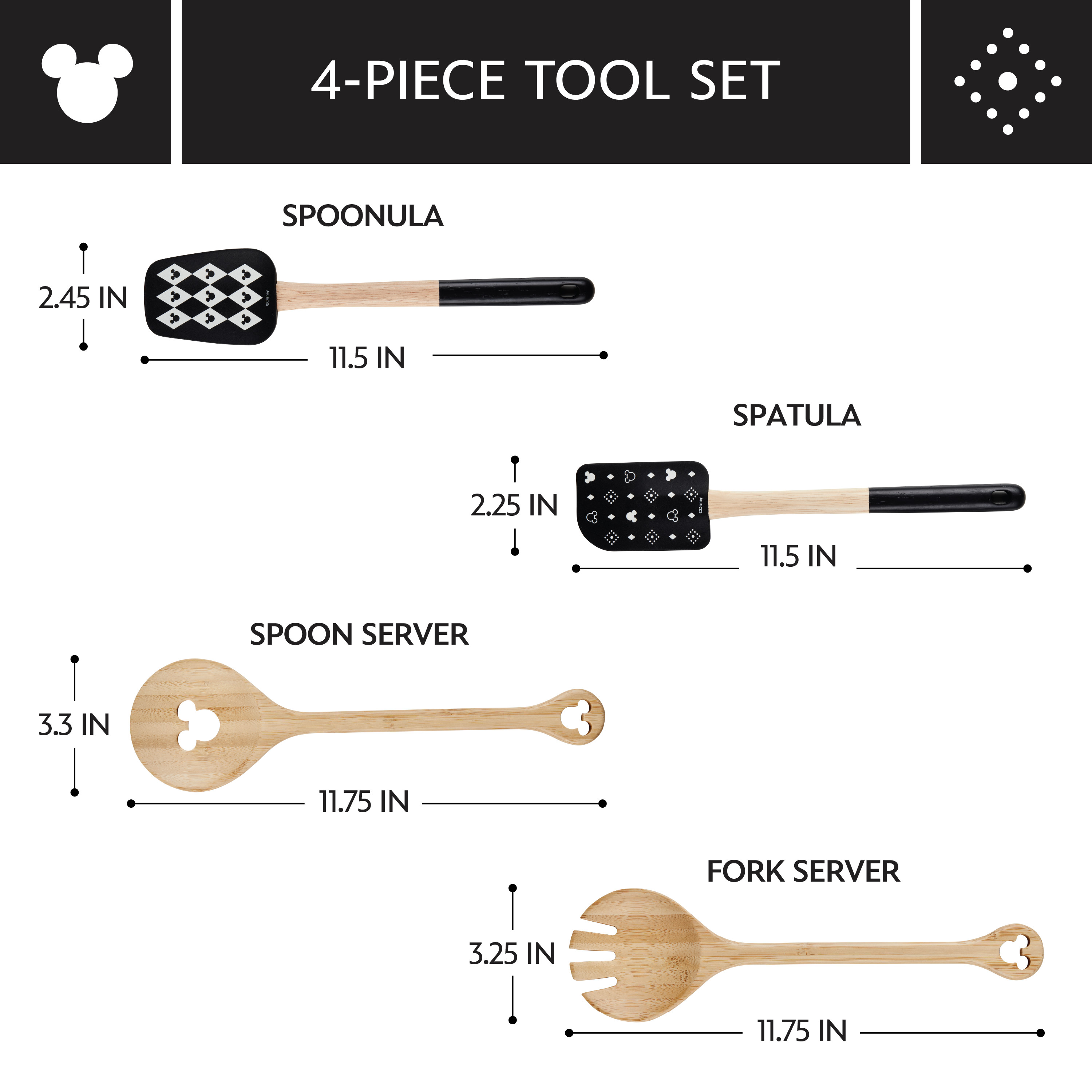 Disney Home Monochrome 4 Piece Kitchen Tool Set