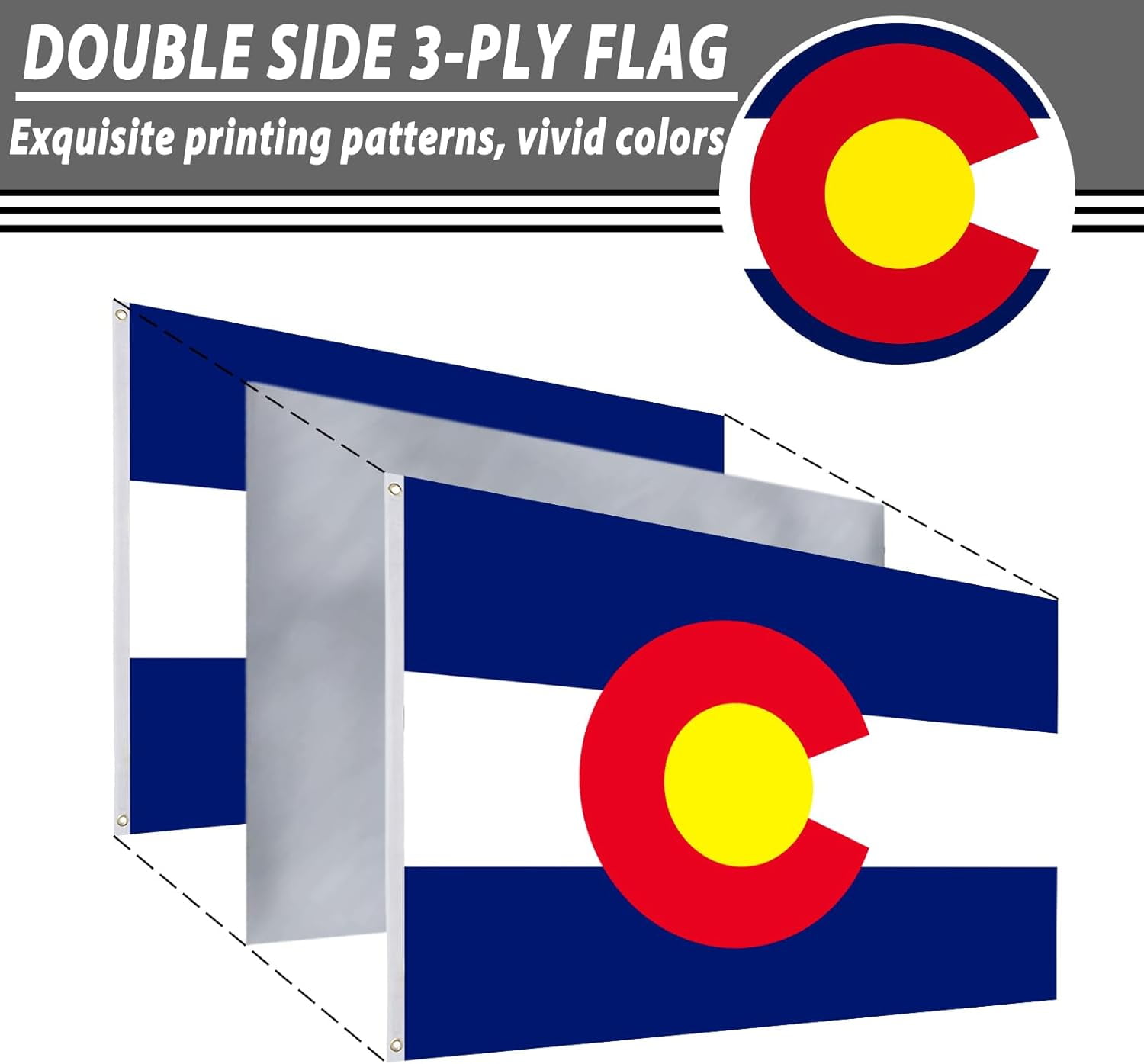 FLAGWIN Colorado Flag 3x5 FT - 3 Ply Double Sided Polyester Colorado State Flag with Brass Grommets - Vivid Color and Fade Proof State of Colorado Flag 3x5 Outdoor