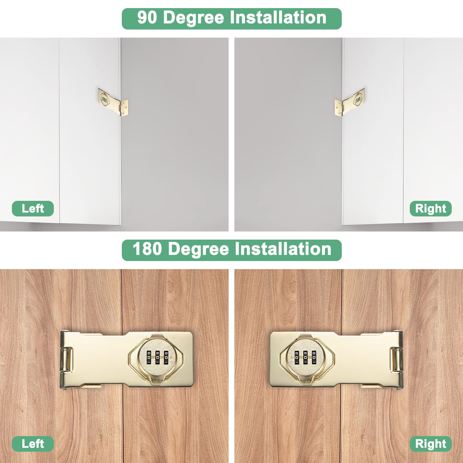 2-Pack Keyless Combination Lock, 4.3" Zinc Alloy Mechanical Password Twist Knob Hasp Locks Latch, 90/180 Degree Barn Door Lock for Cabinet/Closet/Garage/Drawers/Garden [Gold]