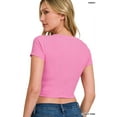 thumbnail image 3 of Zenana Casual Ribbed Scoop Neck Cropped Slim Basic Short Sleeve T-Shirt Top, 3 of 4