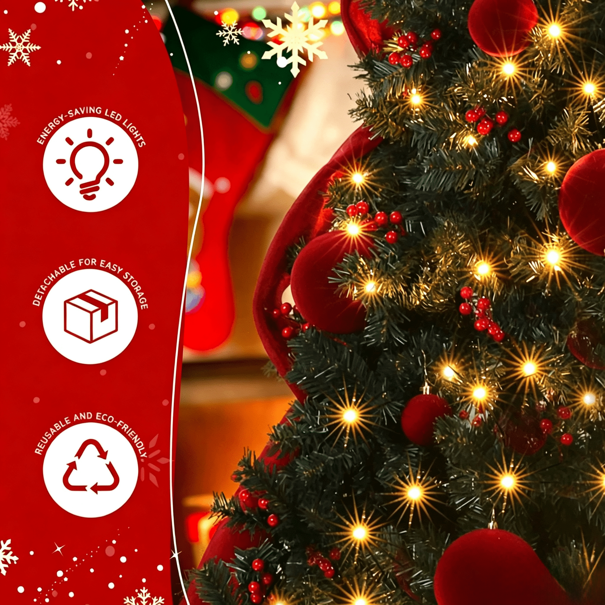 7.5FT Christmas Tree, Dark Green PVC with 1600 Branch Tips, 300 Warm White LED Lights, Easy Setup with Reinforced Metal Stand