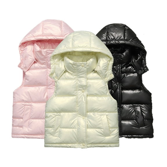 Godderr 2-12Y Girls Warm down Vest Jacket for Kids,Girls Zip Hood down Vest Toddler Baby down Winter Waistcoat Coats with Hoodie
