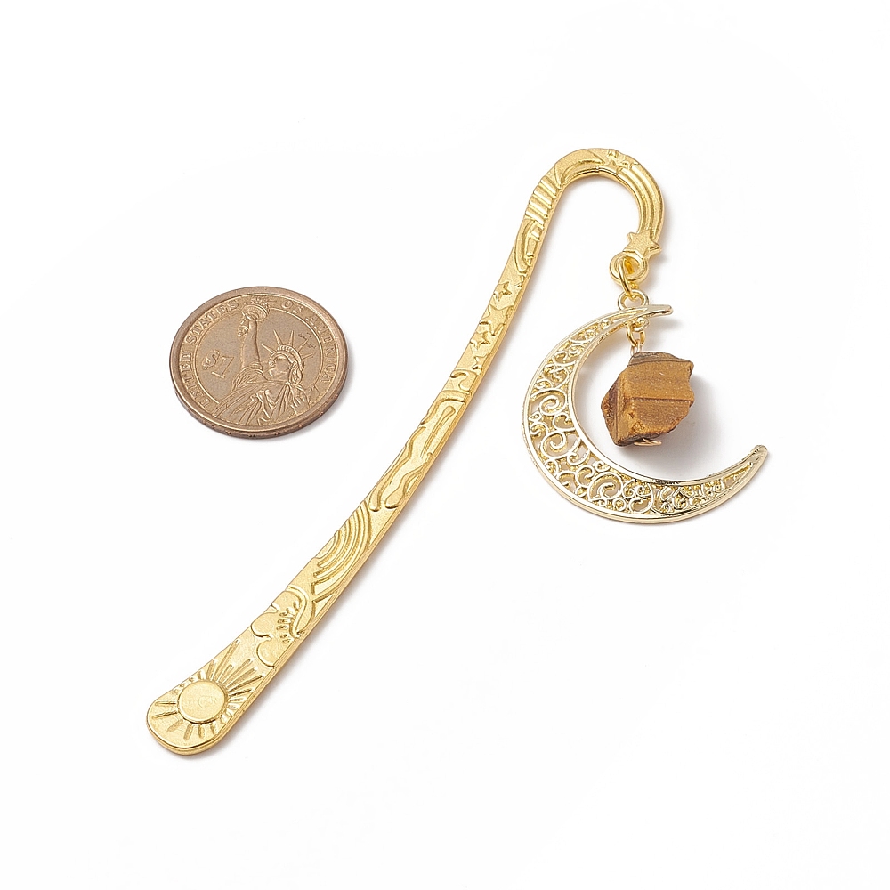 Natural Gemstone Bookmarks Alloy Hook Bookmark Moon Pendant Bookmark Golden 122mm