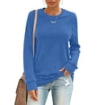 thumbnail image 5 of Endives Women's Long Sleeve Shirts Round Neck Womens Tops Solid Color Basic Tee T Shirts Streetwear Outerwear S-5XL Blue, 5 of 7