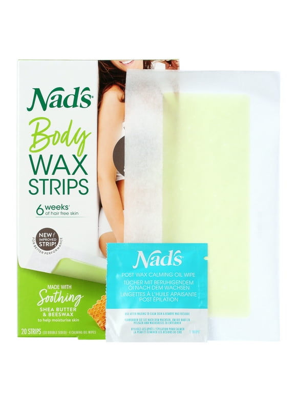 Nad's Body Wax Strips, Body Hair Removal for Women with Bonus Oil Wipes, 20 Count