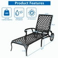 thumbnail image 5 of Hassch Outdoor Chaise Lounge Chair with 2 Wheels, Cast Aluminum Reclining with 3-Position Adjustable Backrest, Accent Chair for Patio, Beach, Yard, Poolside, Backyard, Black, 5 of 9