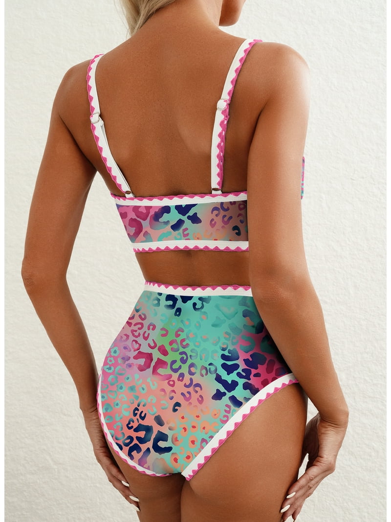 SHEWIN Women's Bikini Sets Floral Print Whip Stitch 2 Piece