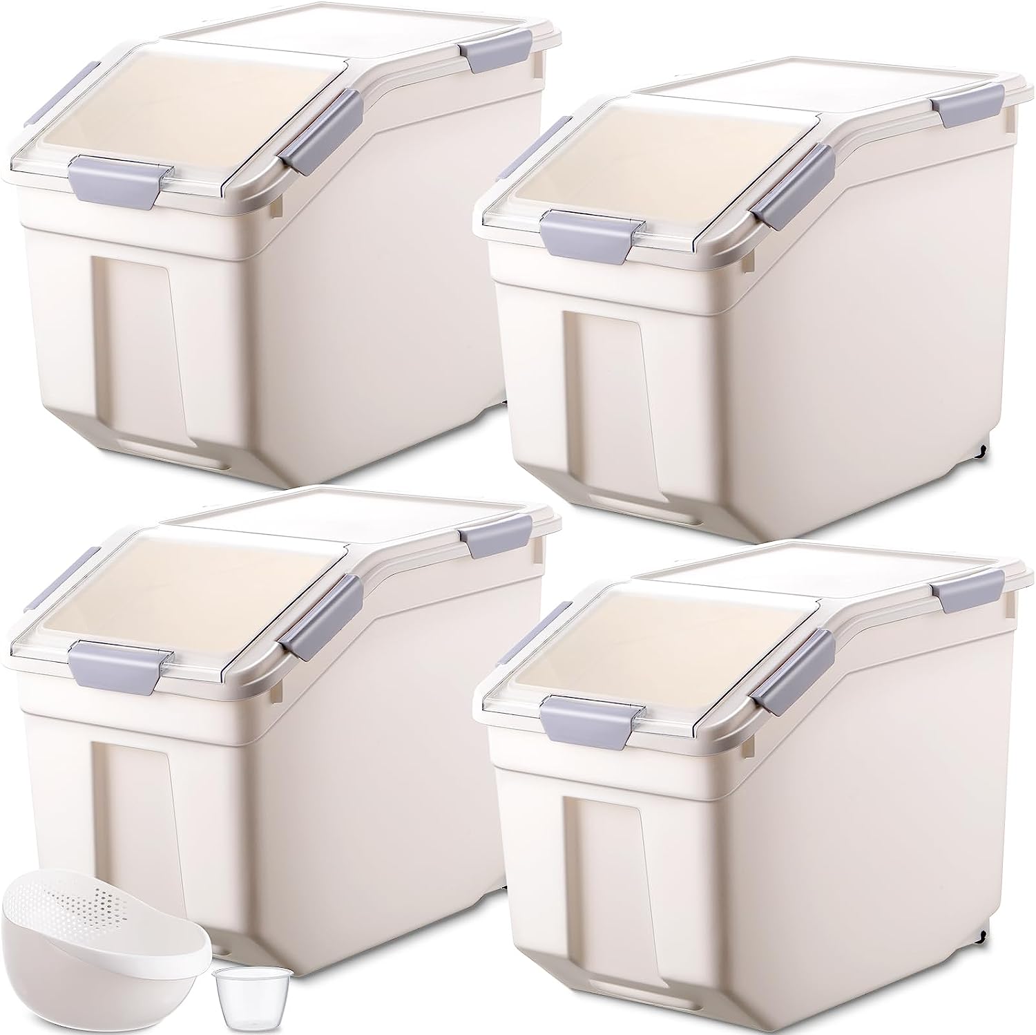 4 Pack Ingredient Storage Bin 55 Lbs Rice Flour Storage Container with Lid Large Pet Food Bin