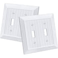 thumbnail image 1 of Woeilo Plaque Murale Interrupteur Double Toggle Classique, Couvercles de Prises 2-Gang, Design Grain de Bois Vintage Rétro, Taille Standard 4.95”X 4.87”, Résistant aux Chocs, Lot de 2, Blanc Blanc 2 Pack, 1 of 5