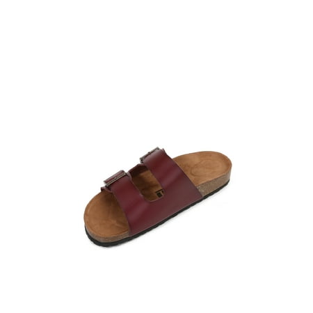 

Women Soft Cork Cushioned Footbed PU Leather Double Strap Slider Sandal (Premium PU Brown/ 9)