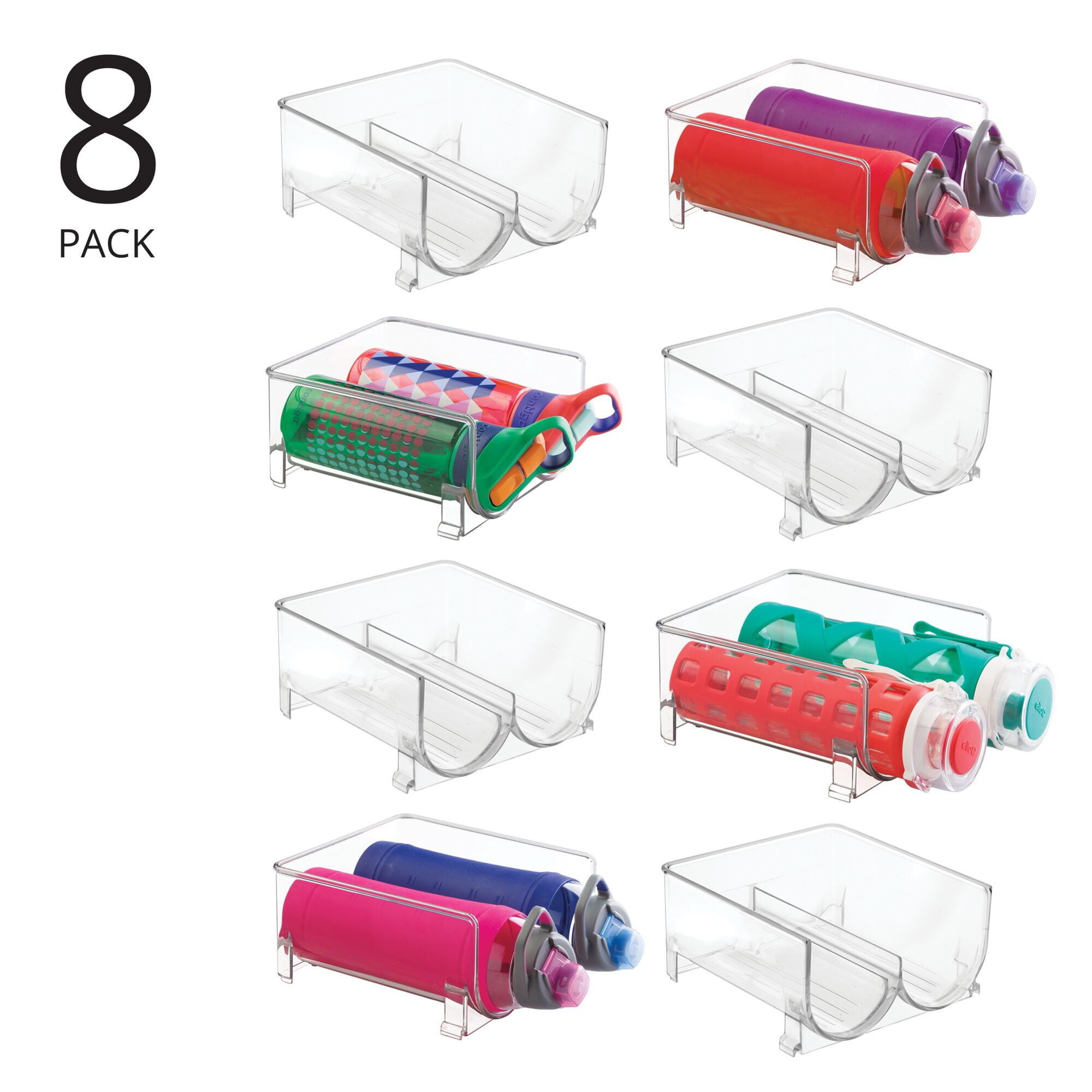 mDesign Plastic Stackable Water Bottle Storage Organizer Rack - 8.06 x  11.51 x 3.99, 8 Pack, Clear