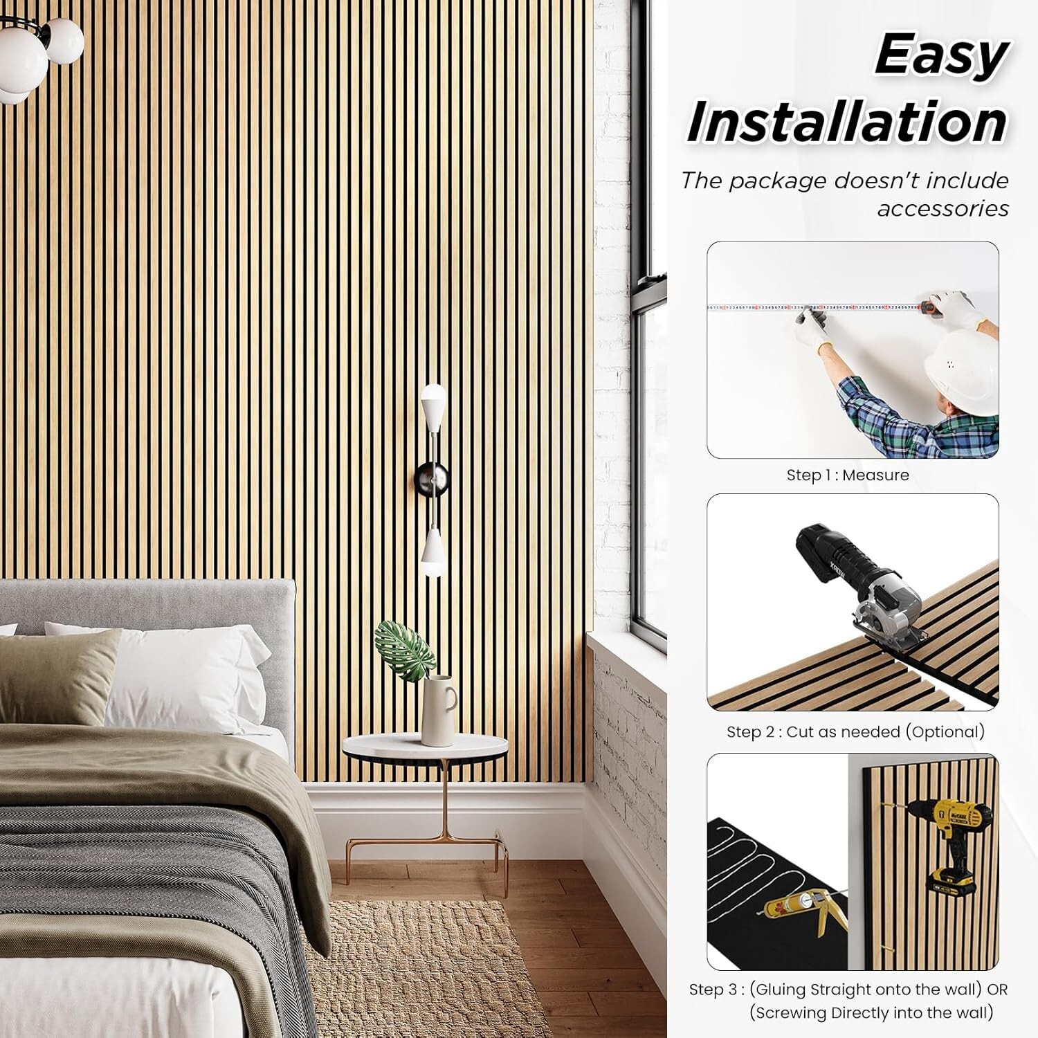 Easy4Home 2Pcs Acoustic Wood Slat Wall Panels 106
