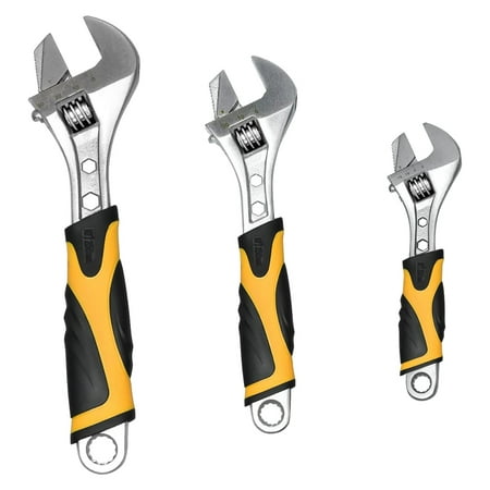 

3 Piece Adjustable Wrench Set High Carbon Steel with Rubber Anti-Slip Handles 10 inch 8 inch 6 inch