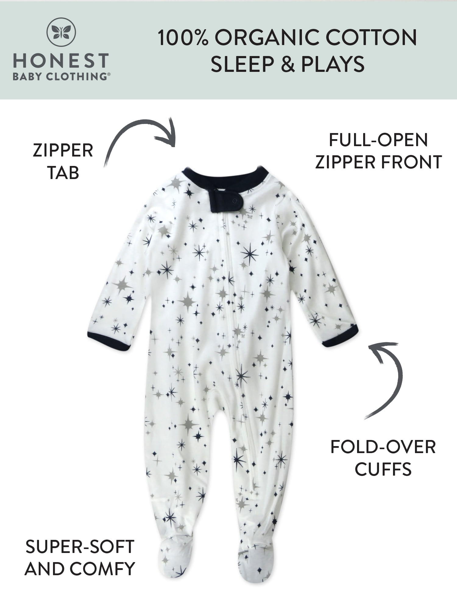 Honest Baby Clothing Organic Cotton Boy/Girl Long Sleeve Sleep N Play Footed Pajamas, Sizes Preemie-24 Months