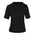 thumbnail image 4 of Black Hoodies for Women's Short Sleeve Solid Lapel V Neck Knit Pullover Sweater Fall Tops for Women 2025, 4 of 6