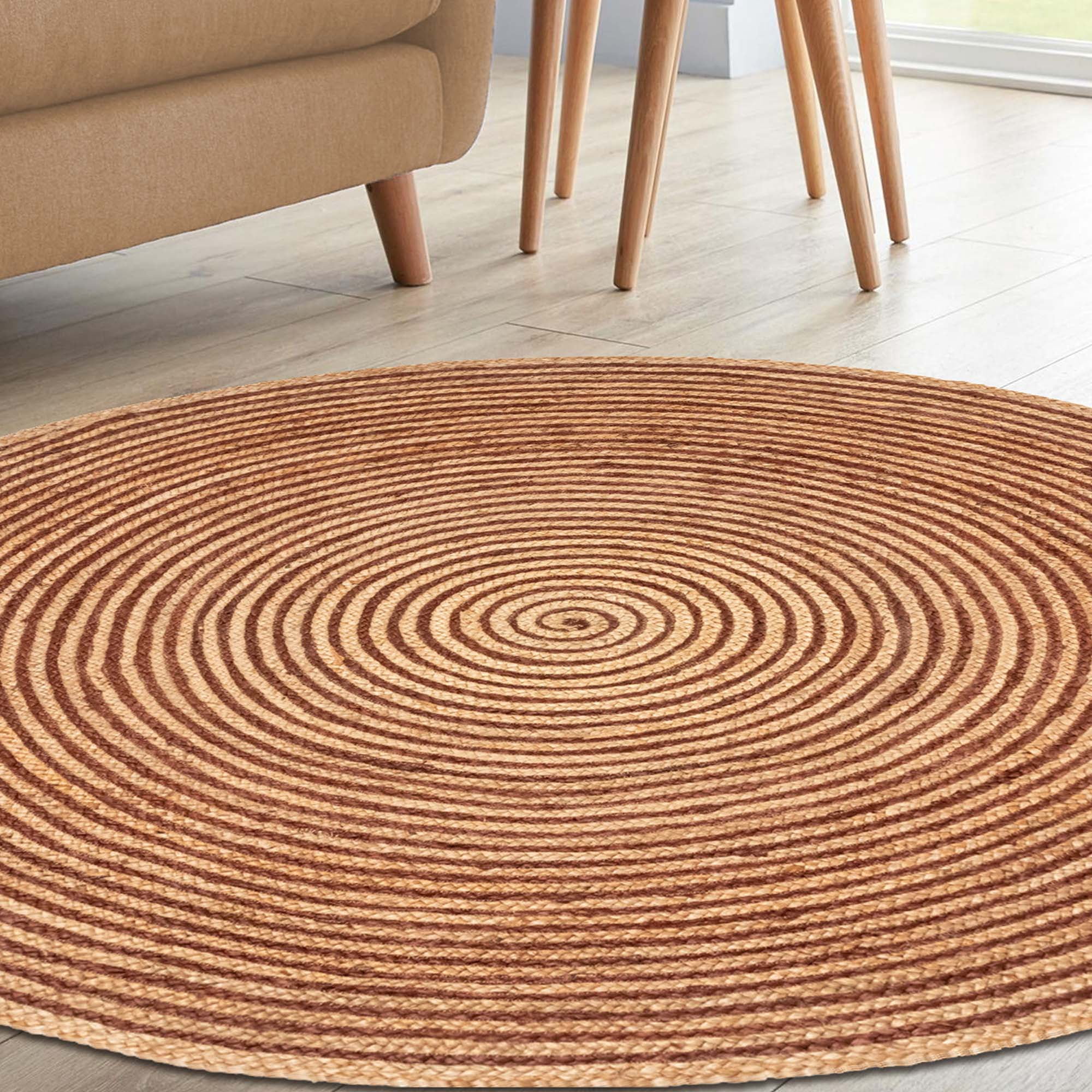 Superior Braided Jute Handwoven Indoor Outdoor Area Rug, 4' Round, Coffee