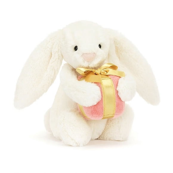Jellycat Bashful Bunny with Present Stuffed Animal, 7 inches | Rabbit Plush Toy | Valentine's Day Gift