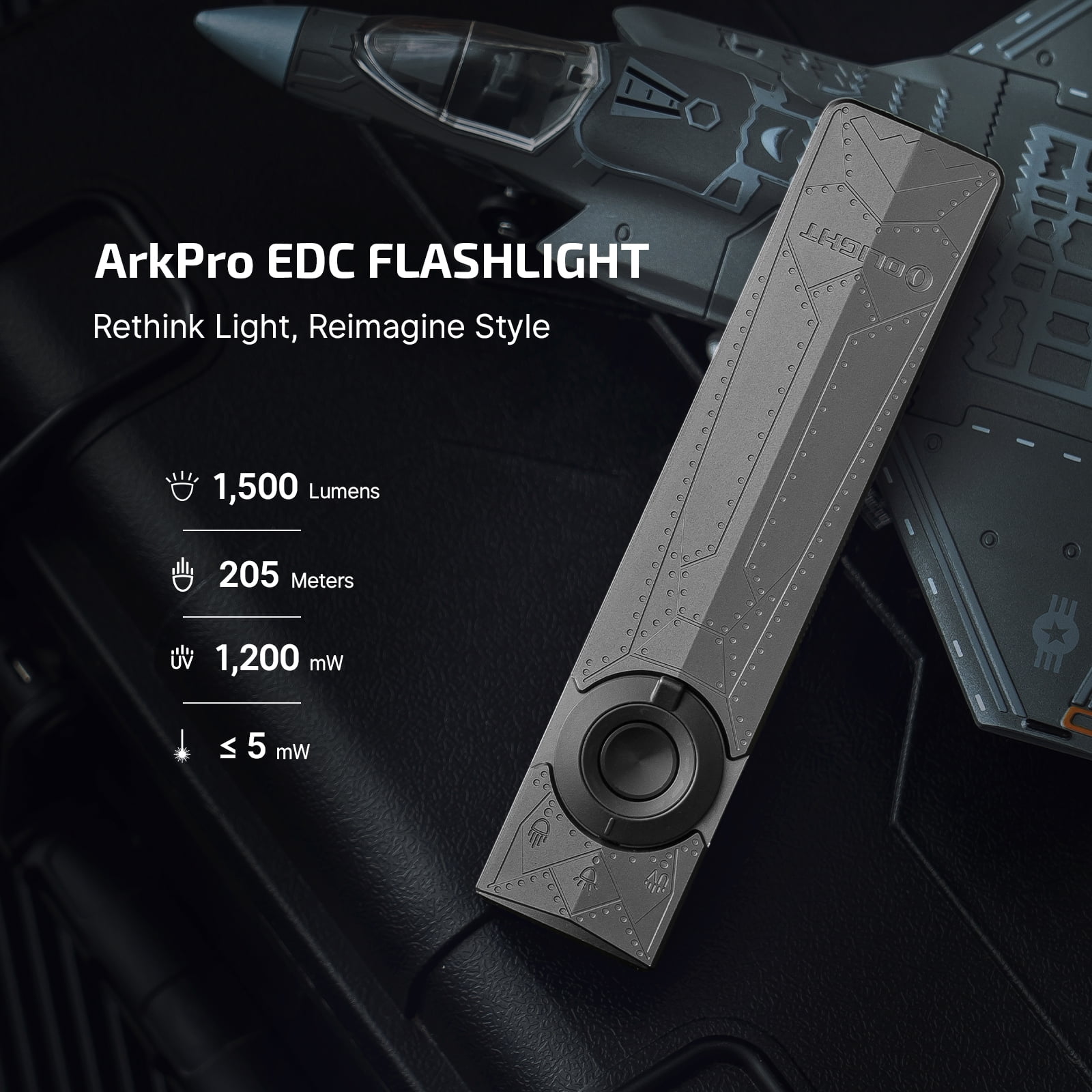 OLIGHT ArkPro EDC Flat Flashlight Rechargeable with Green Beam, UV and White LED,1500 Lumens USB-C Pocket Camping Flashlight, Spotlight Floodlight for Outdoor Emergency Working (Phantom Squadron CW)